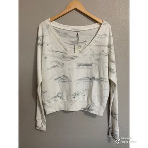 Mod-O-Doc Sweatshirt Size Small Grey Ivory Marbled Print V-Neck NWT